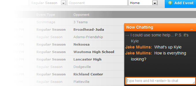 Support Chat on the Schedule Page