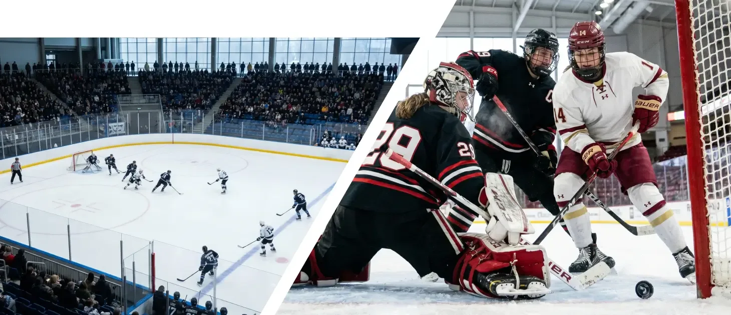 photo of hockey athletes playing hockey in an arena