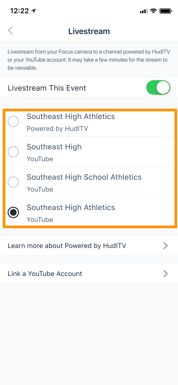 Livestream Directly to Hudl Fan • Hudl Focus Flex Support