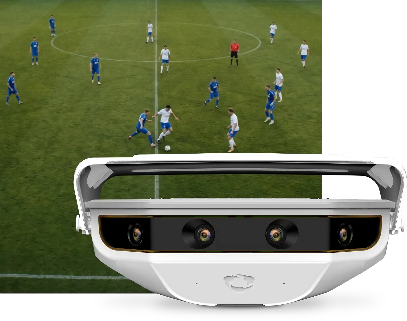 Photoillustration featuring a tactical view of a match recording, with a overlaid picture of a Focus Outdoor camera.