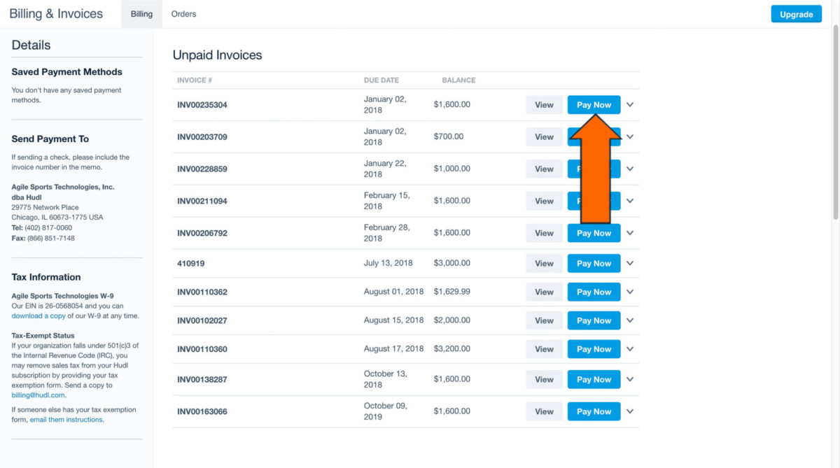 pay and view invoices hudl support