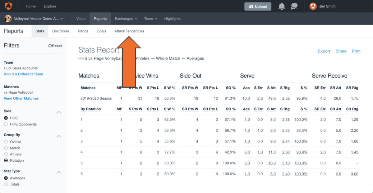 Volleyball Attack Tendencies Report • Hudl Support