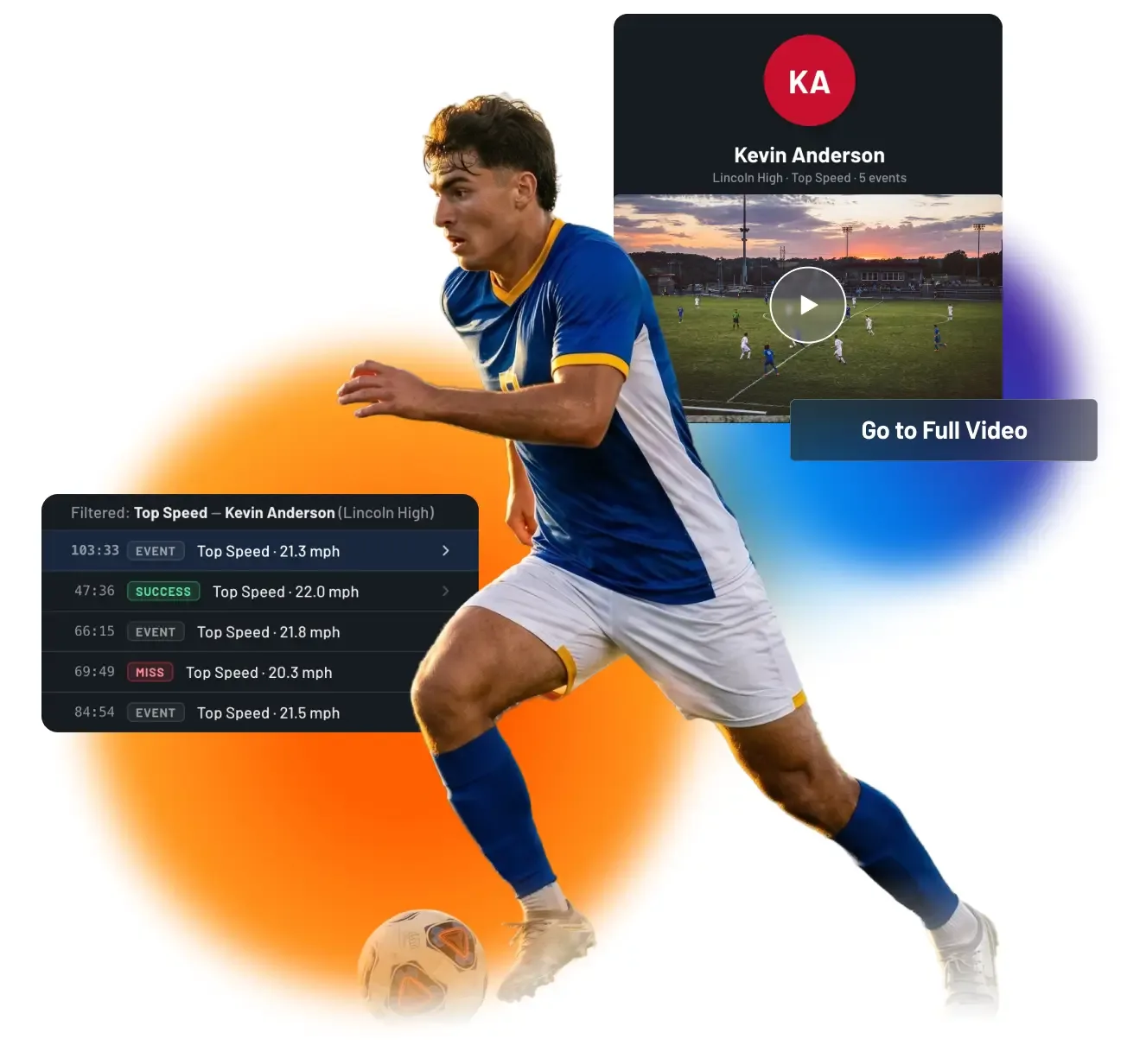 A football player runs as UI of Titan data and highlights appears behind him